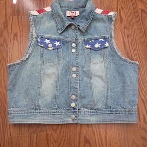 LEI Classic Blue Denim Vest Xl American Flag Usa 90's Y2k‎